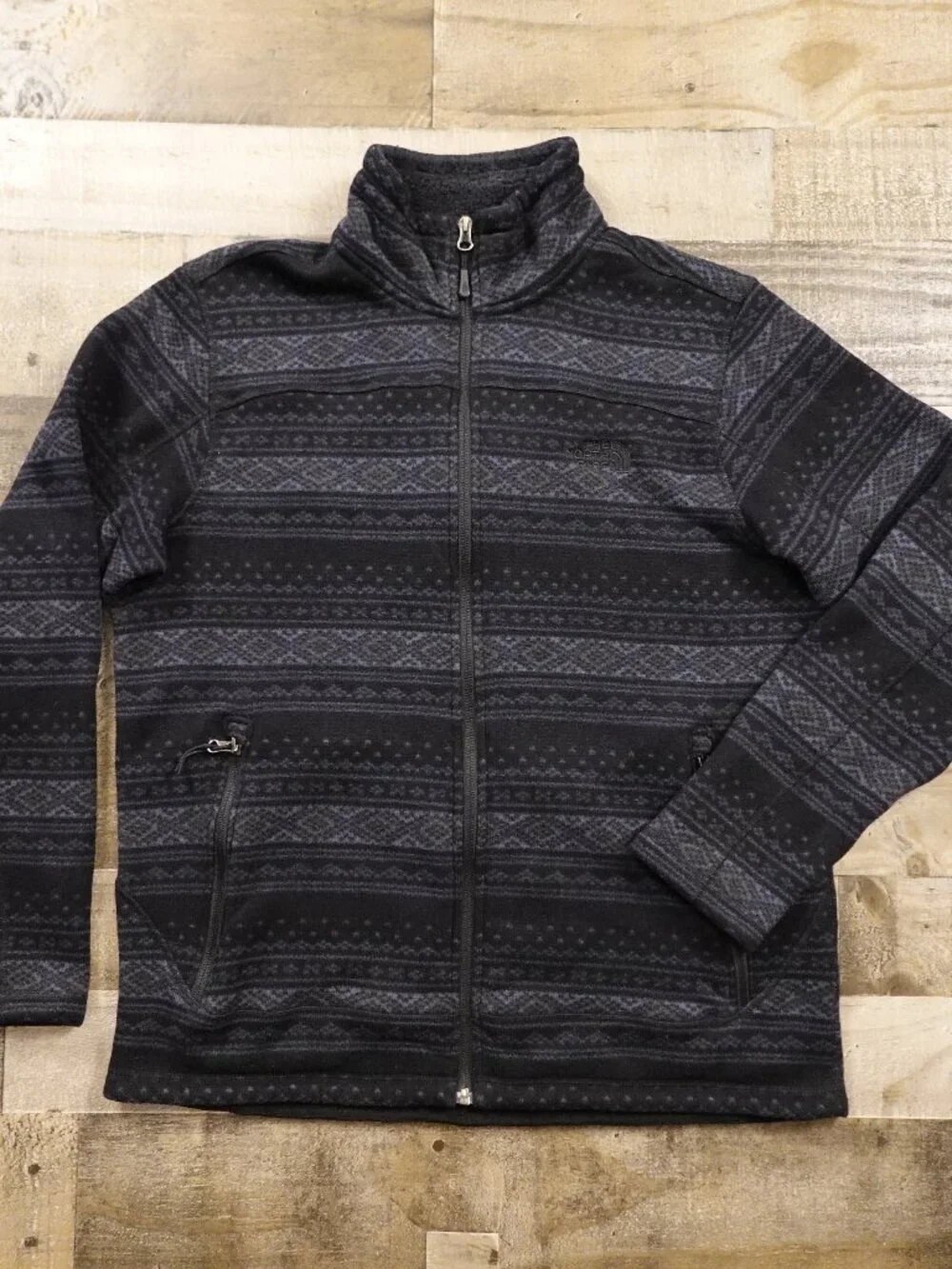 The‎ North Face Novelty Leo Sweater Fleece Jacket Men’s XL Black Gray Full Zip